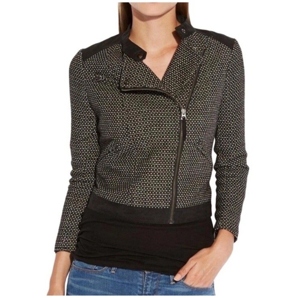 Lucky Brand Jacket Women's Medium Black Swiss Dot Wool Moto Edgy Lightweight NWT - Picture 1 of 16